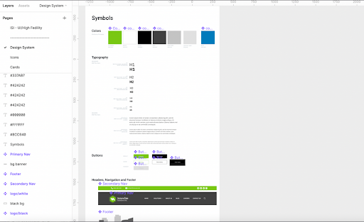 Design system indicating color hex codes and fonts