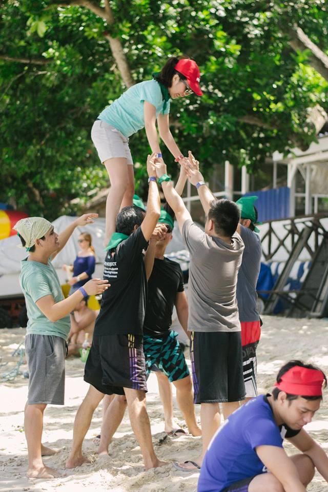 Green Team forming a Human Pyramid